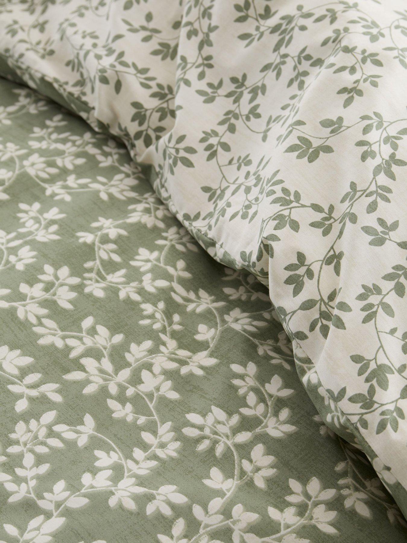 Image 5 of 5 of Bianca Shadow Leaves Green 100% Cotton Duvet Set