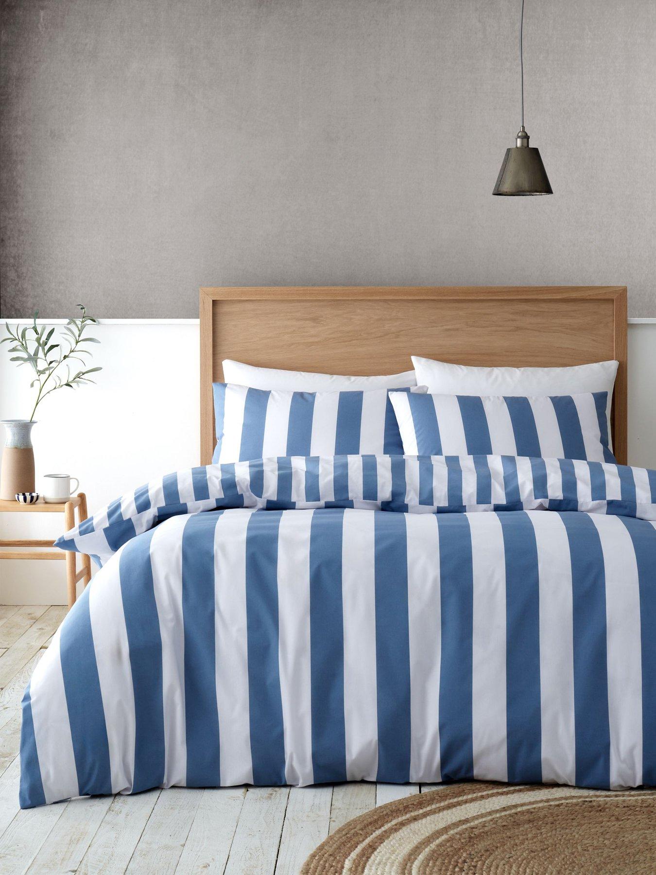 Catherine Lansfield Cove Stripe Blue Reversible Duvet Cover Set