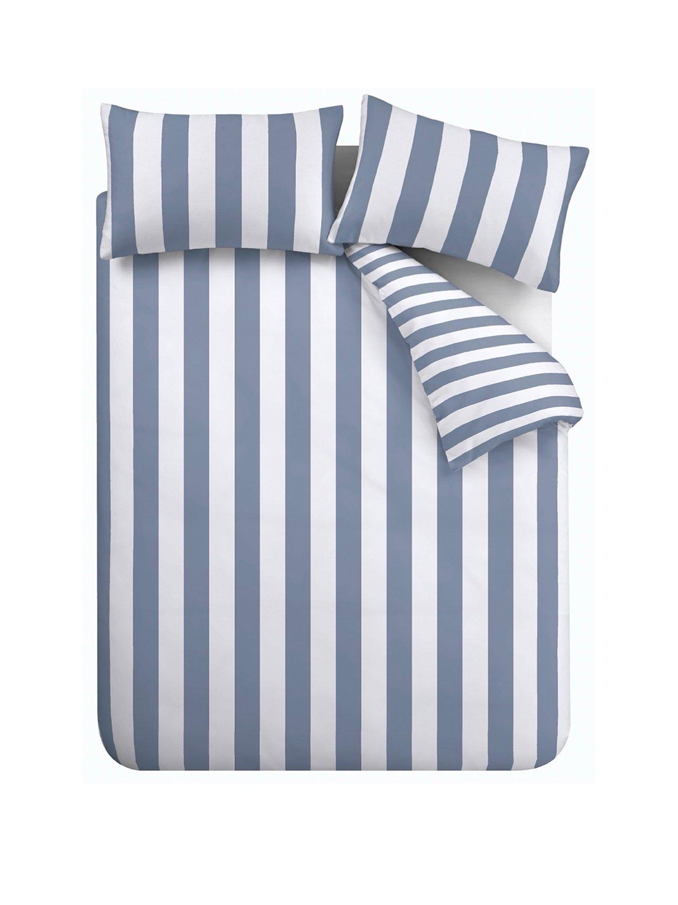  image of catherine-lansfield-cove-stripe-blue-reversible-duvet-cover-set