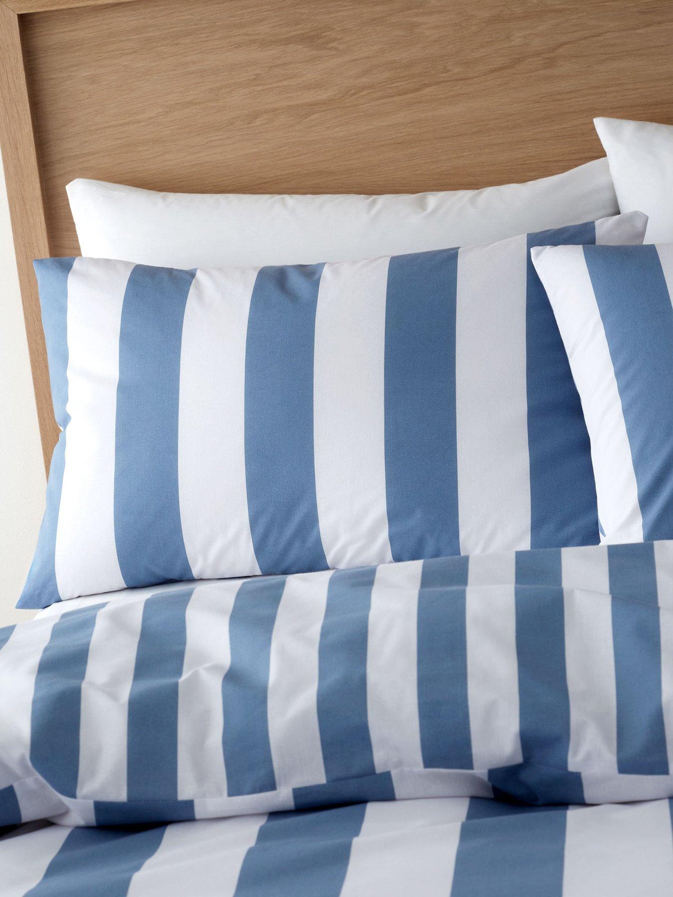  image of catherine-lansfield-cove-stripe-blue-reversible-duvet-cover-set