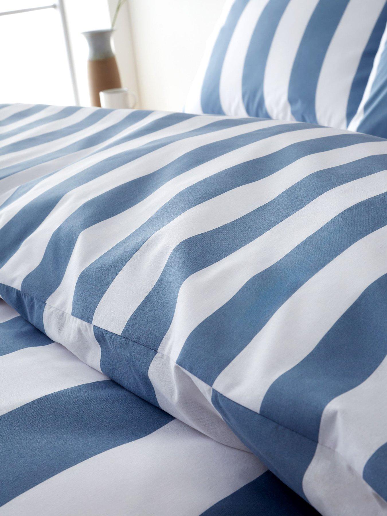  image of catherine-lansfield-cove-stripe-blue-reversible-duvet-cover-set