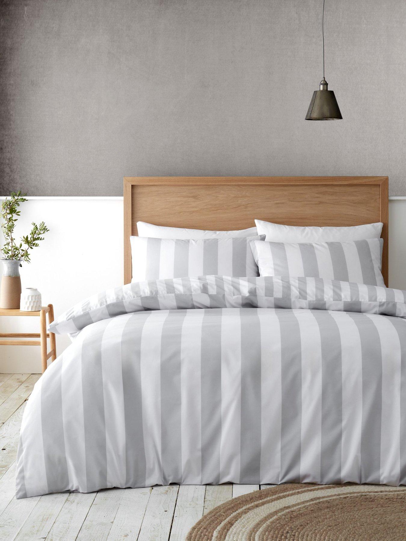 Catherine Lansfield Cove Stripe Silver Reversible Duvet Cover Set