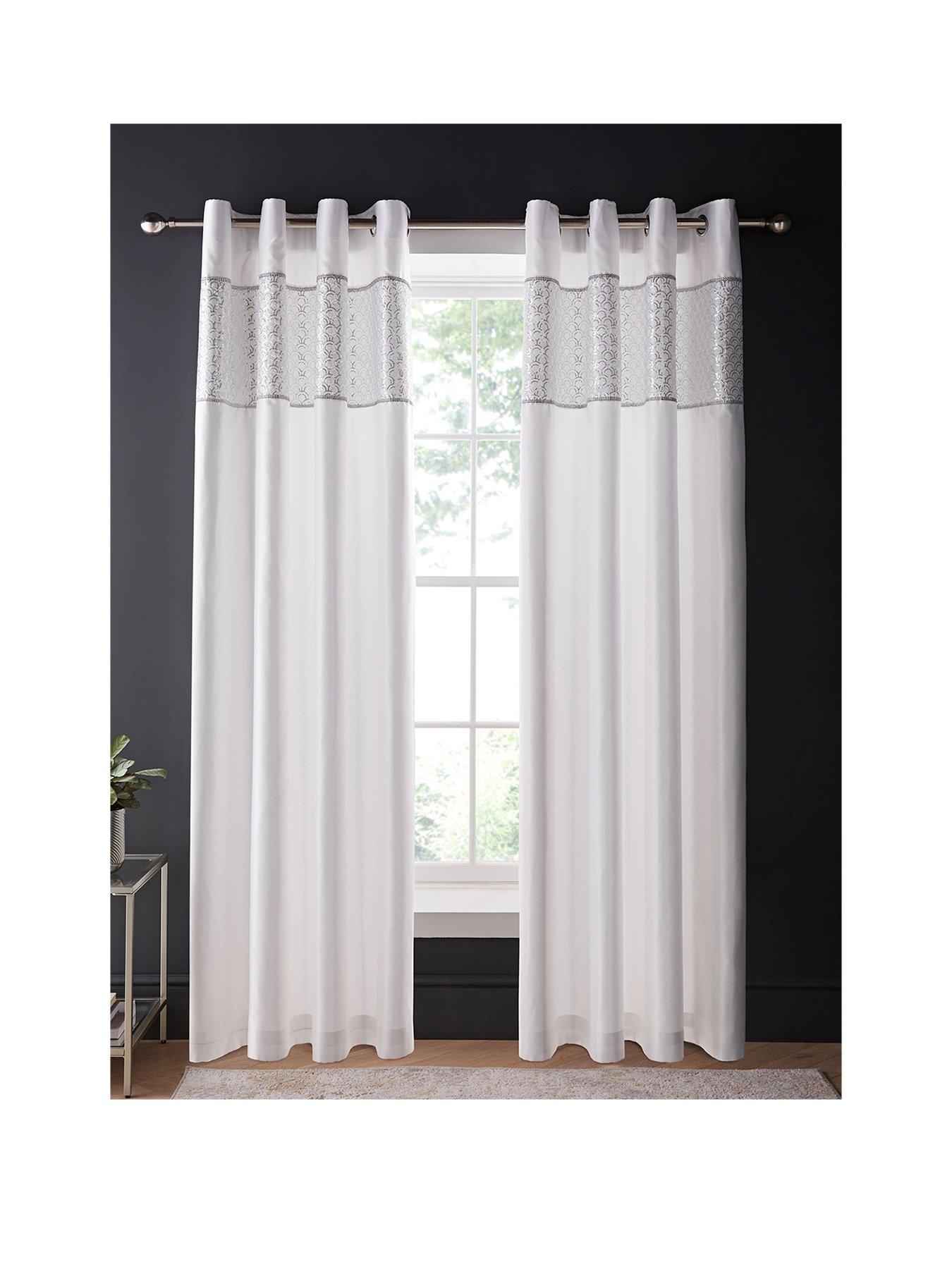  image of catherine-lansfield-deco-sequin-lined-eyelet-curtains-in-white