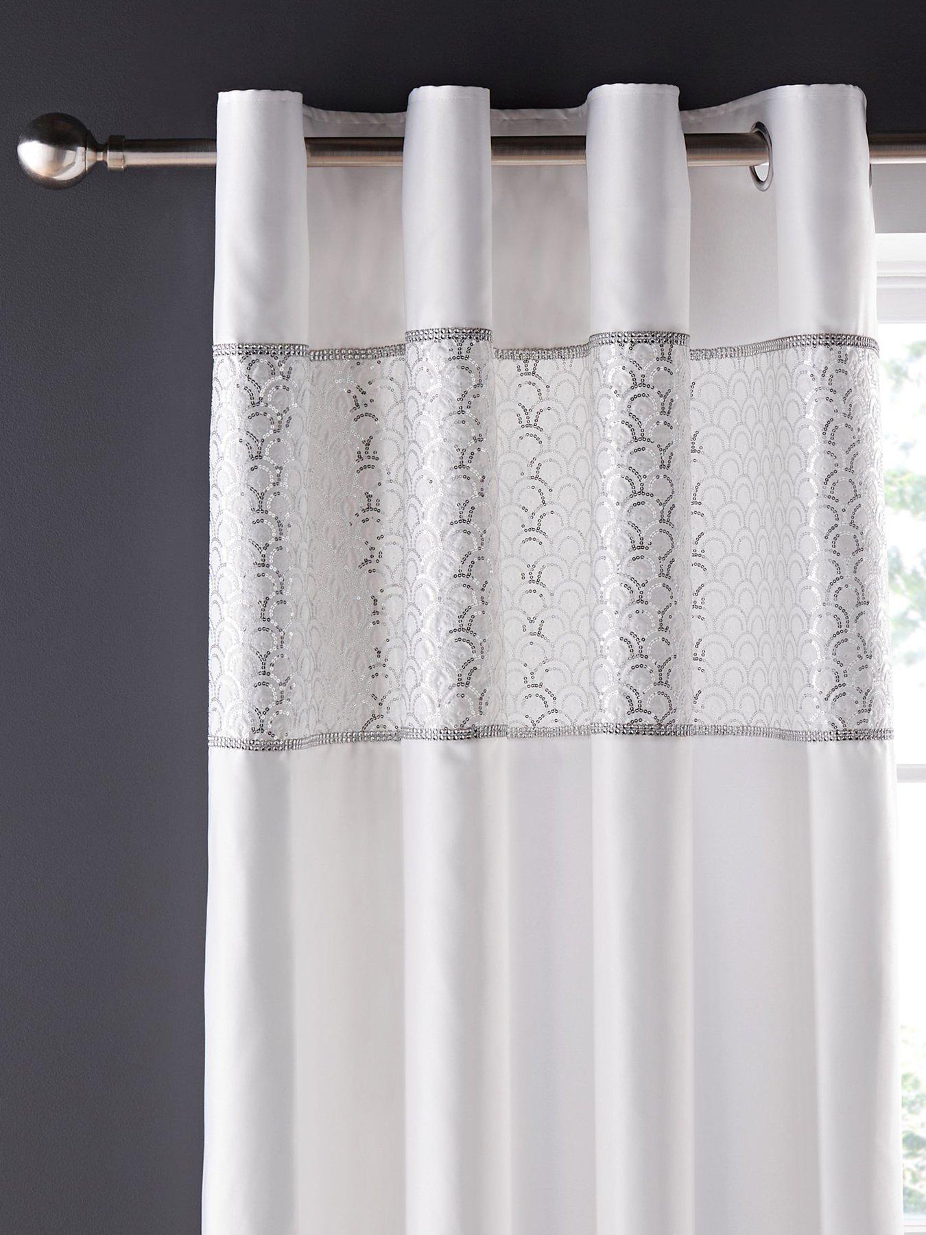  image of catherine-lansfield-deco-sequin-lined-eyelet-curtains-in-white