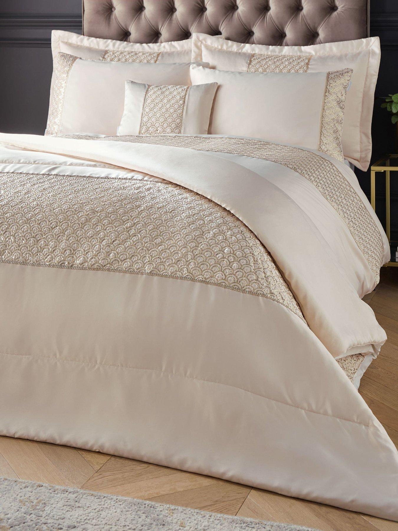 Image 3 of 3 of Catherine Lansfield Deco Sequin Quilted Pillowsham Pair in Champagne