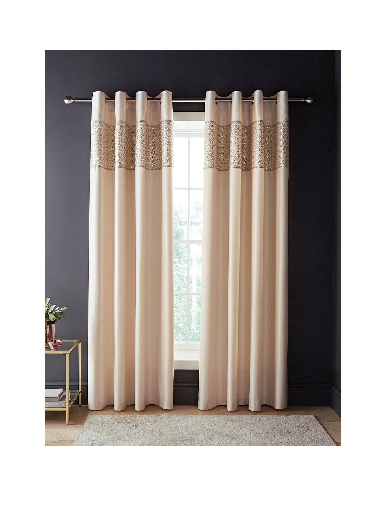 undefined Deco Sequin Lined Eyelet Curtains in Champagne