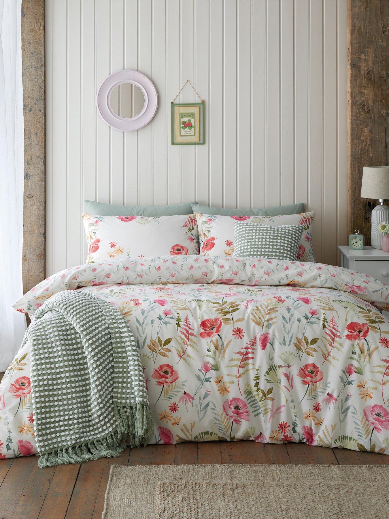 undefined Ella Poppy Reversible Duvet Cover Set - Cream