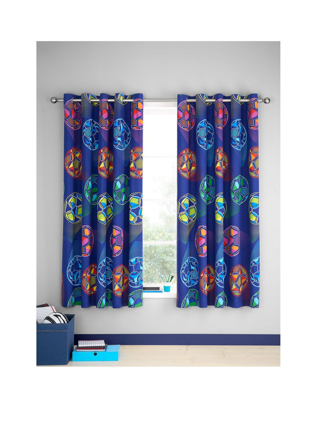 Catherine Lansfield Bright Football Reversible Eyelet Curtains W168xD183cm(W66xD72inches)