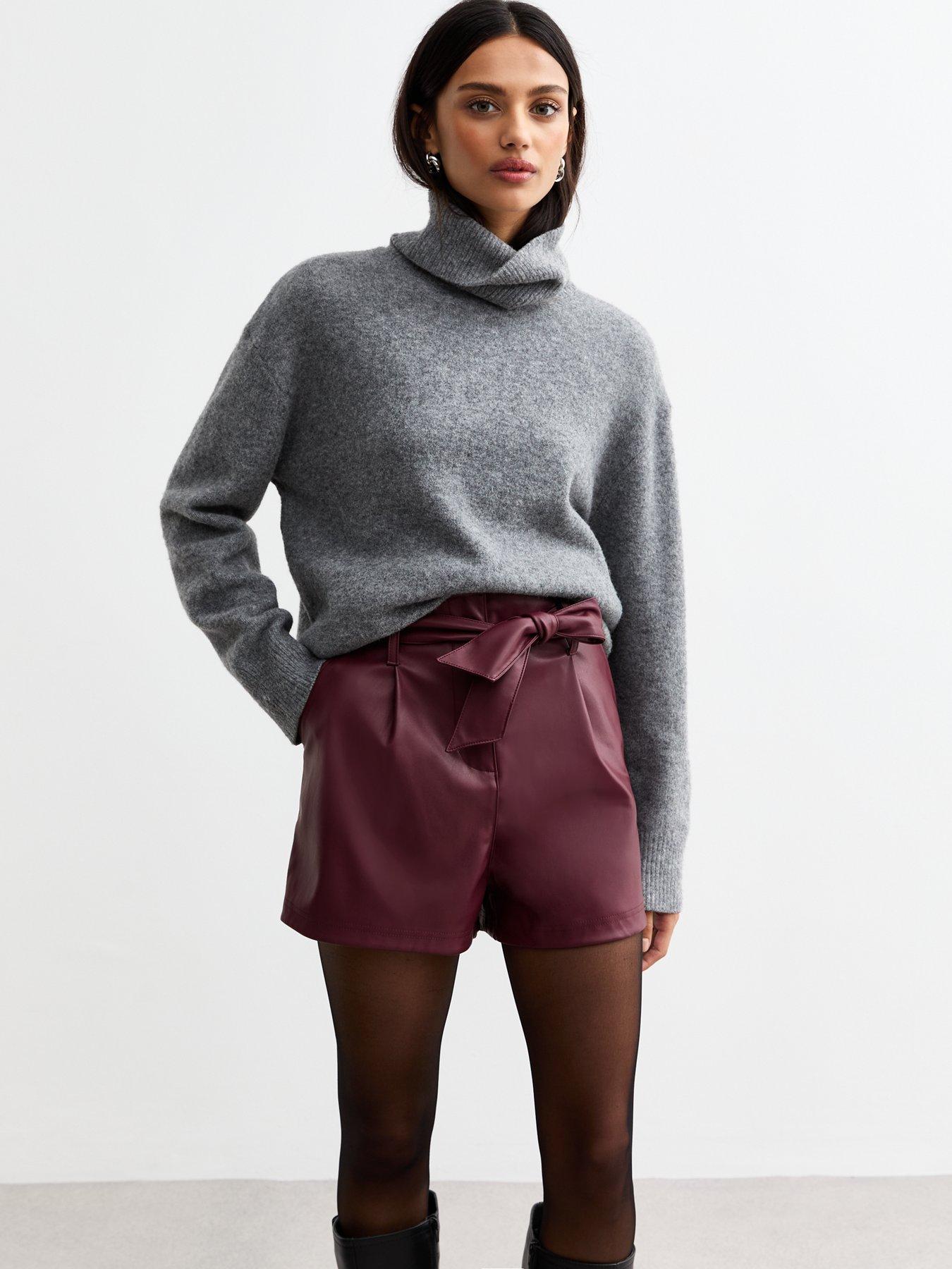 undefined Burgundy Tie Waist Faux Leather Shorts - Red
