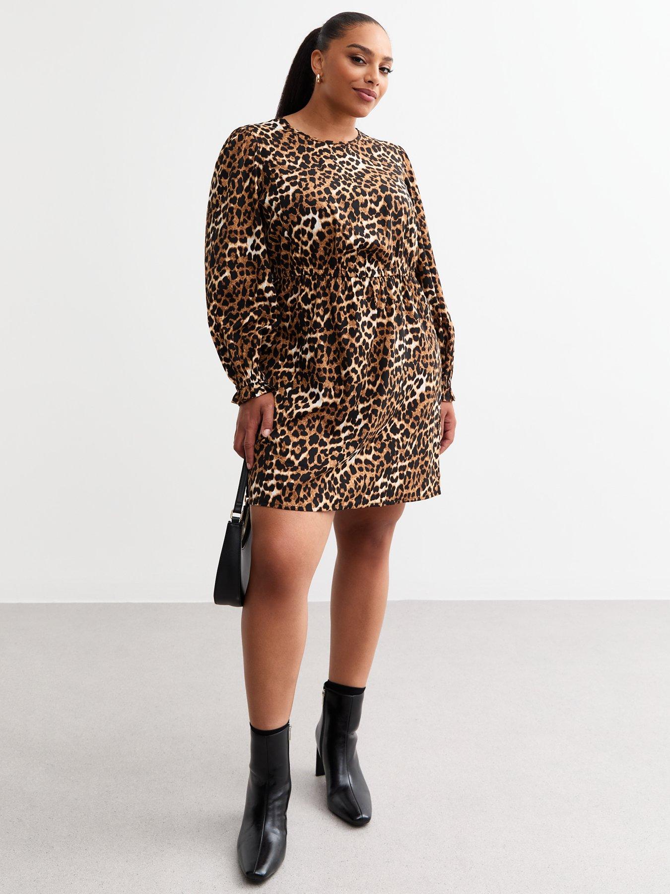 undefined Curves Leopard Print Long Sleeve Mini Dress - Brown