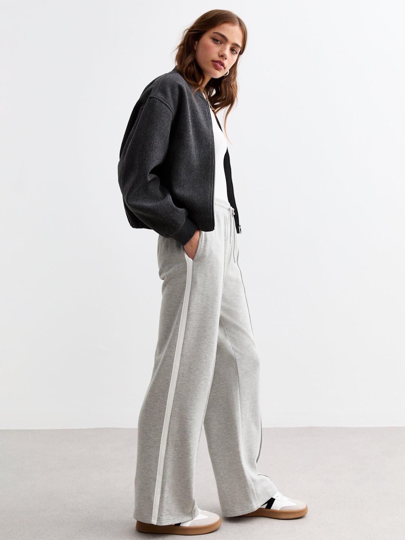 Image 1 of 4 of New Look Pintuck Wide Leg Drawstring Joggers - Grey