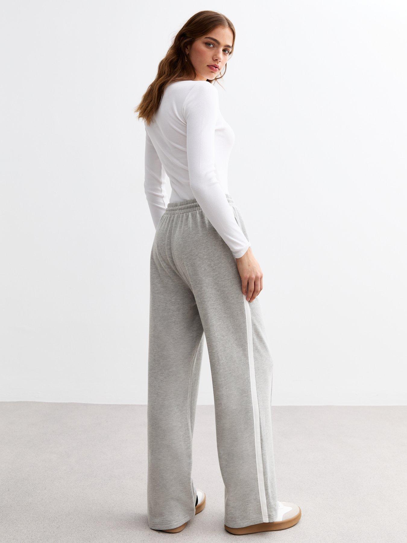 Image 2 of 4 of New Look Pintuck Wide Leg Drawstring Joggers - Grey