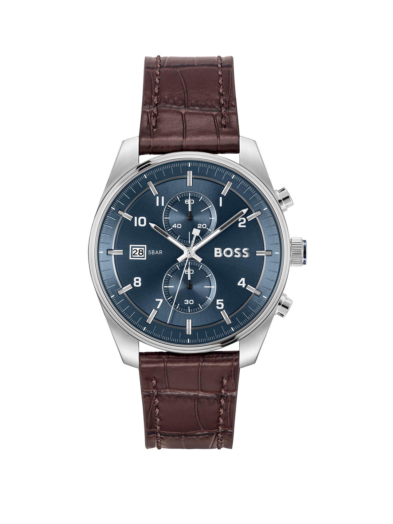  image of boss-gents-skytraveller-chronograph-watch-with-brown-leather-strap