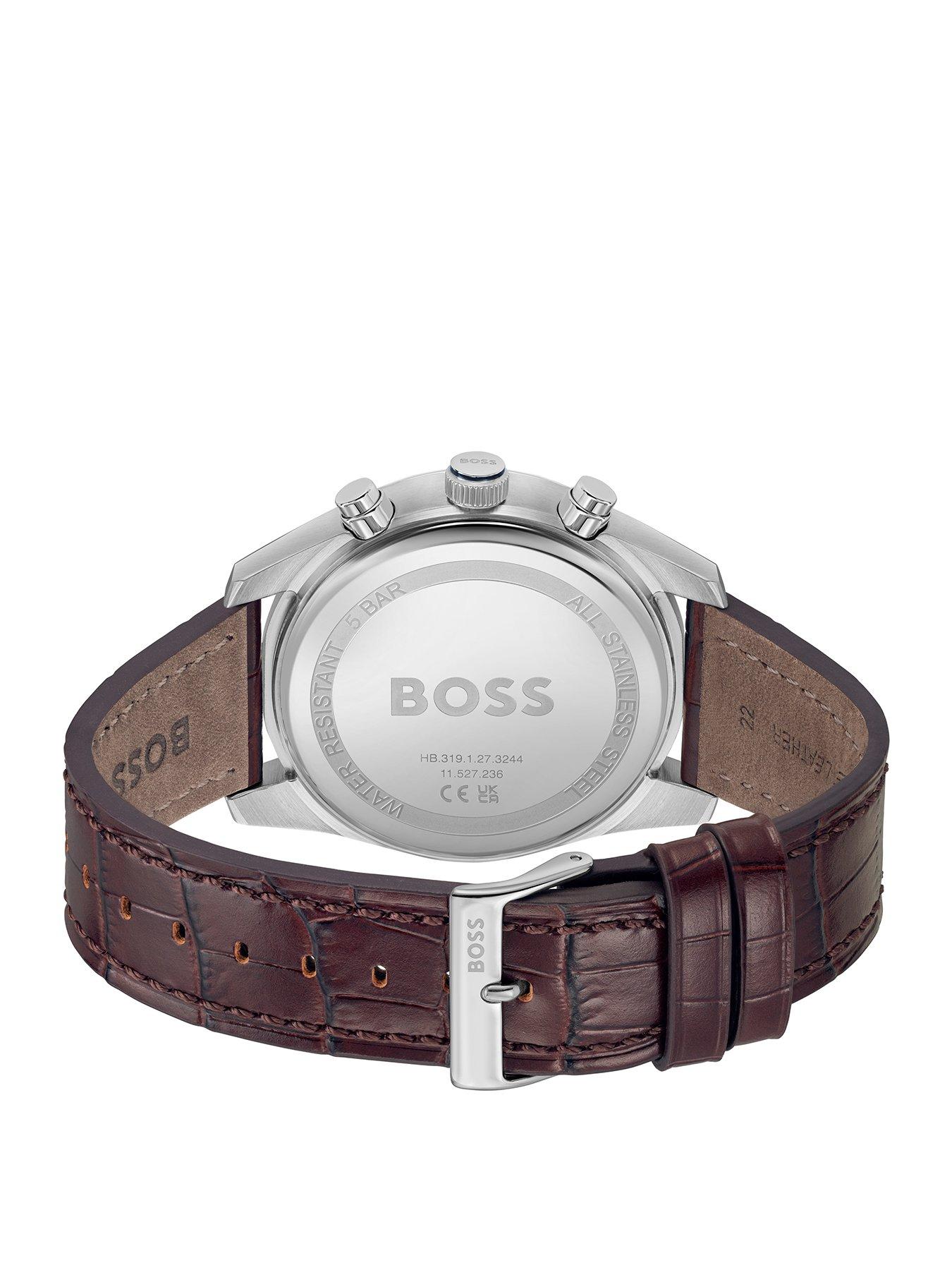  image of boss-gents-skytraveller-chronograph-watch-with-brown-leather-strap