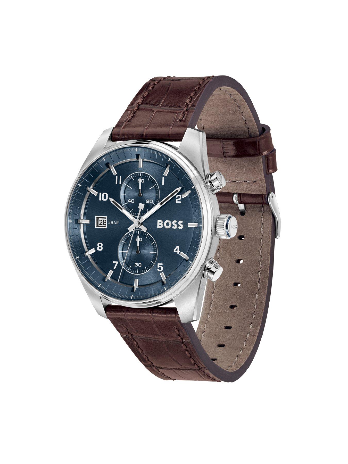  image of boss-gents-skytraveller-chronograph-watch-with-brown-leather-strap
