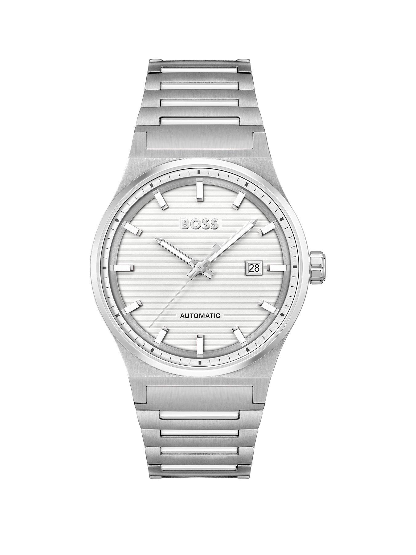 BOSS Gents Candor Automatic Stainless Steel Bracelet Watch with Silver White Dial