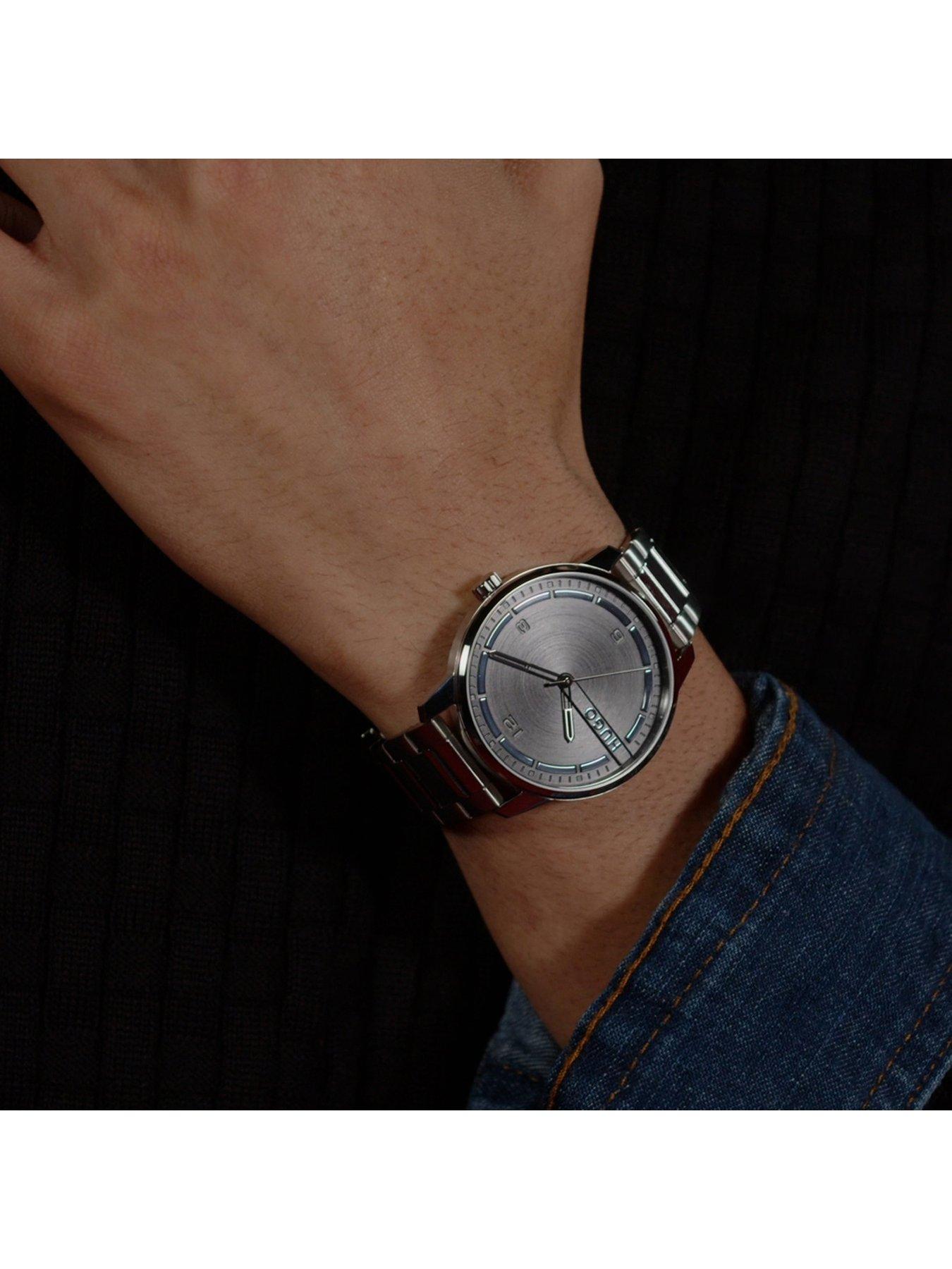  image of hugo-gents-stamp-stainless-steel-bracelet-watch