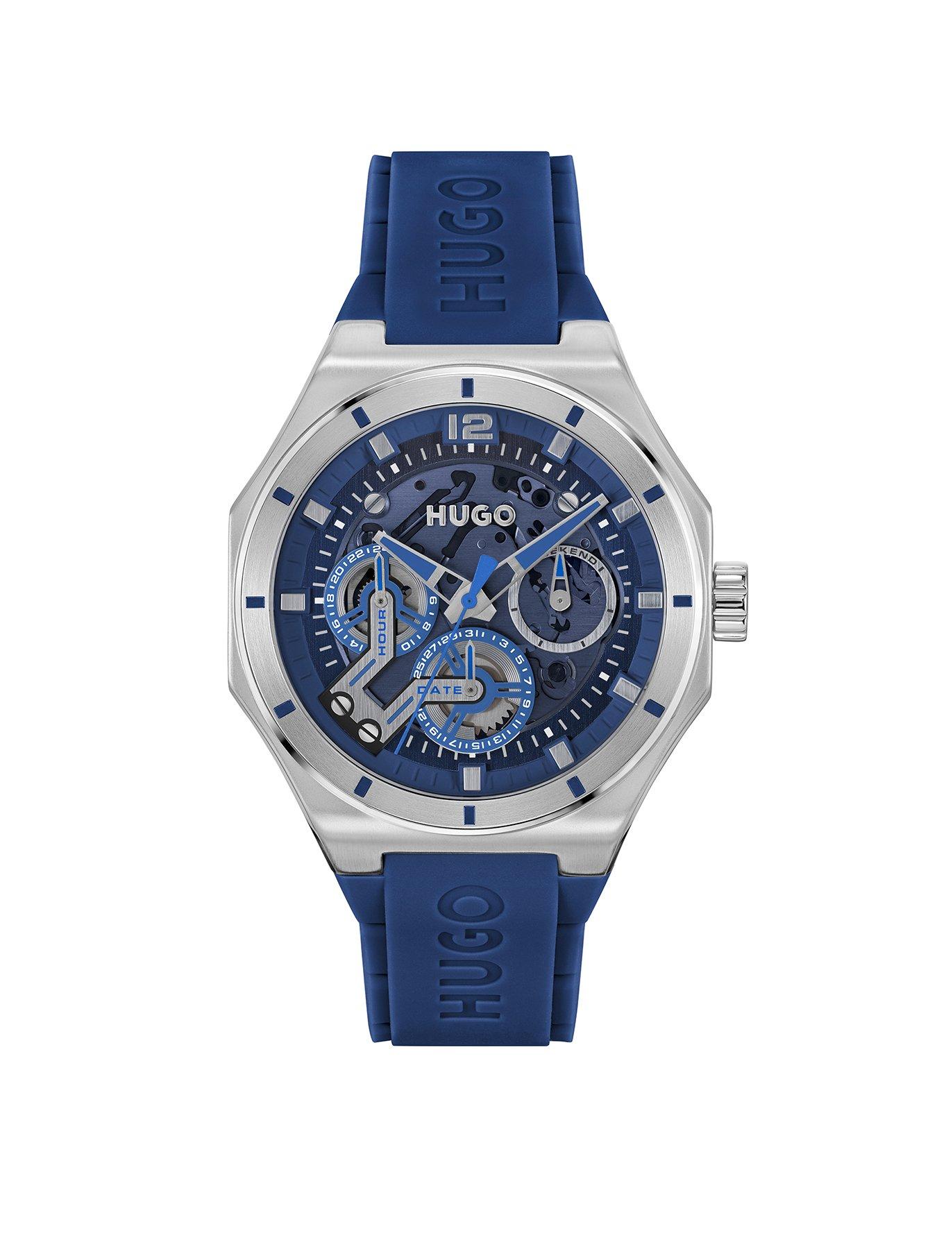 hugo-gentsnbspgrail-skeletonnbspsilicon-strap-multifunction-watch-blue