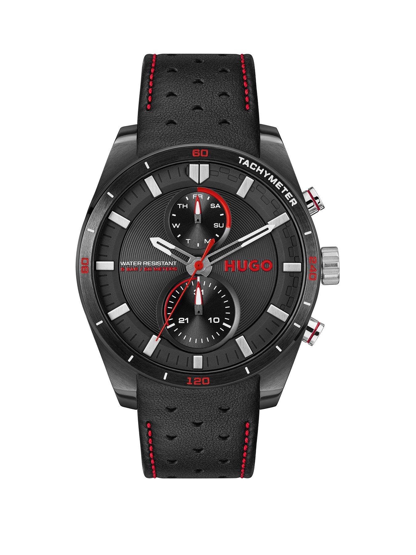 hugo-gentsnbspfast-black-leather-strap-multifunction-watch
