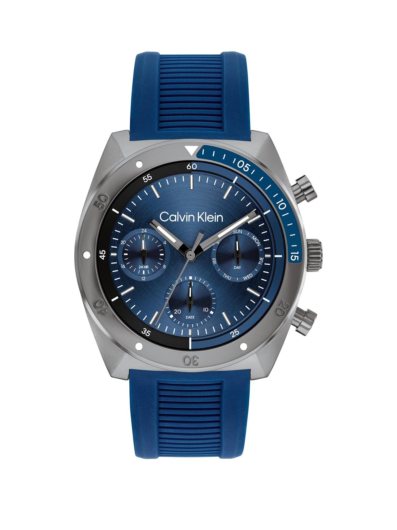 undefined Mens Calvin Klein blue IP silicone strap watch