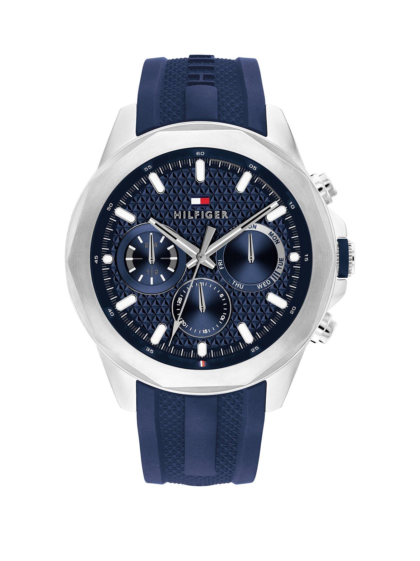  image of tommy-hilfiger-mens-blue-ip-silicone-strap-watch