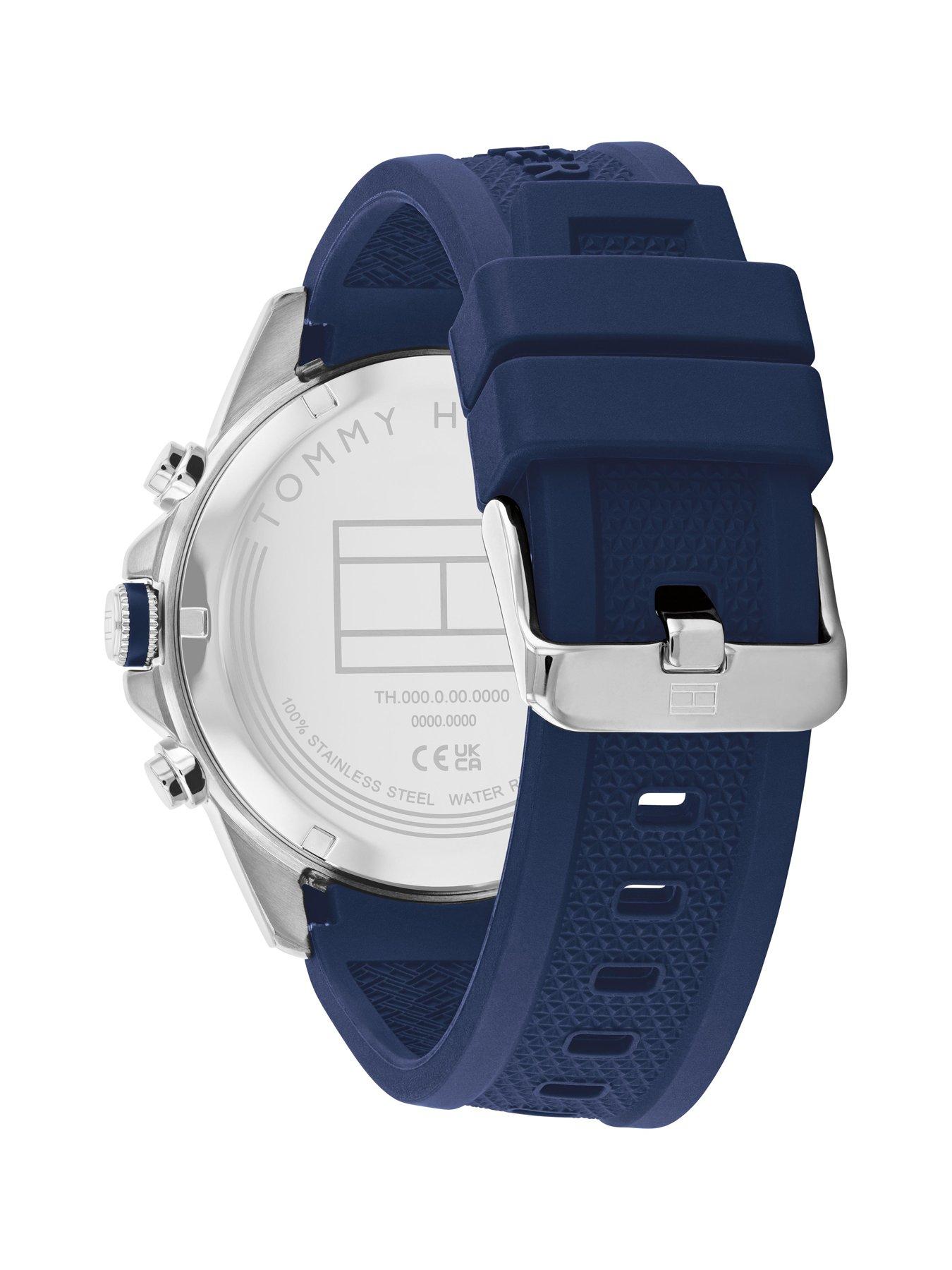  image of tommy-hilfiger-mens-blue-ip-silicone-strap-watch