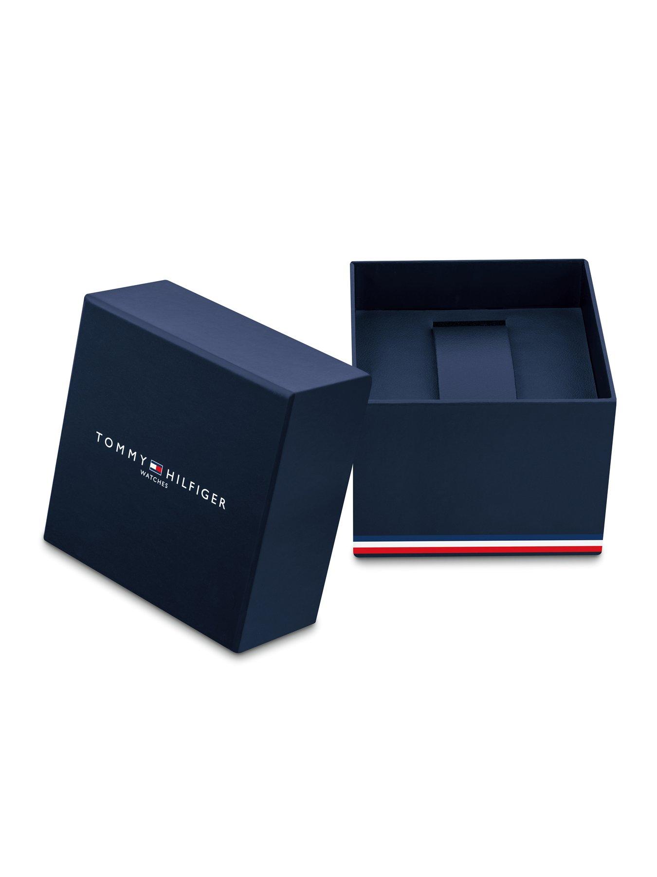  image of tommy-hilfiger-mens-blue-ip-silicone-strap-watch