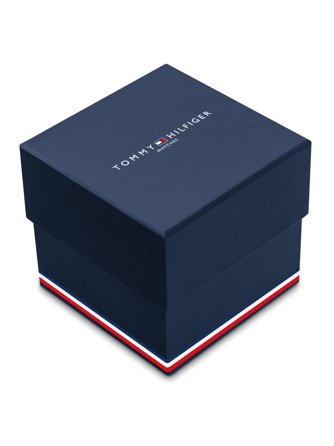  image of tommy-hilfiger-mens-blue-ip-silicone-strap-watch