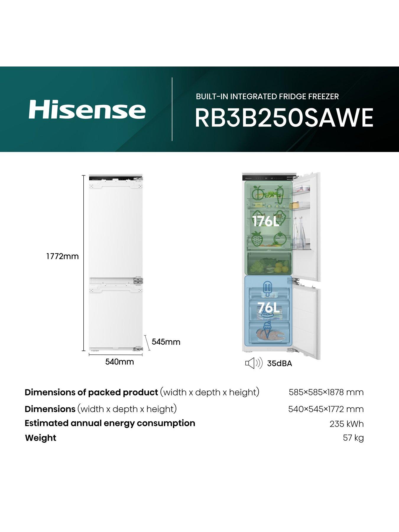  image of hisense-rb3b250sawe-integrated-6040-total-no-frost-fridge-freezer-fixed-hinge-white