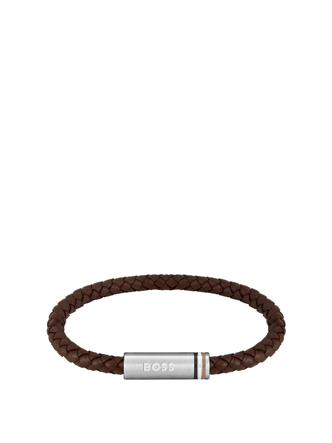 BOSS Gents Ares Single Braided Brown Leather Bracelet