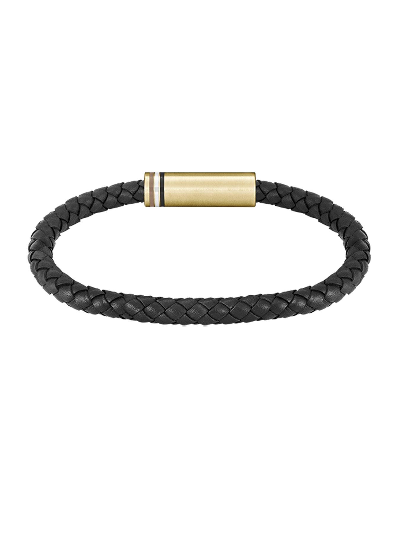 Image 2 of 5 of BOSS Gents Ares Single Braided Black Leather Bracelet