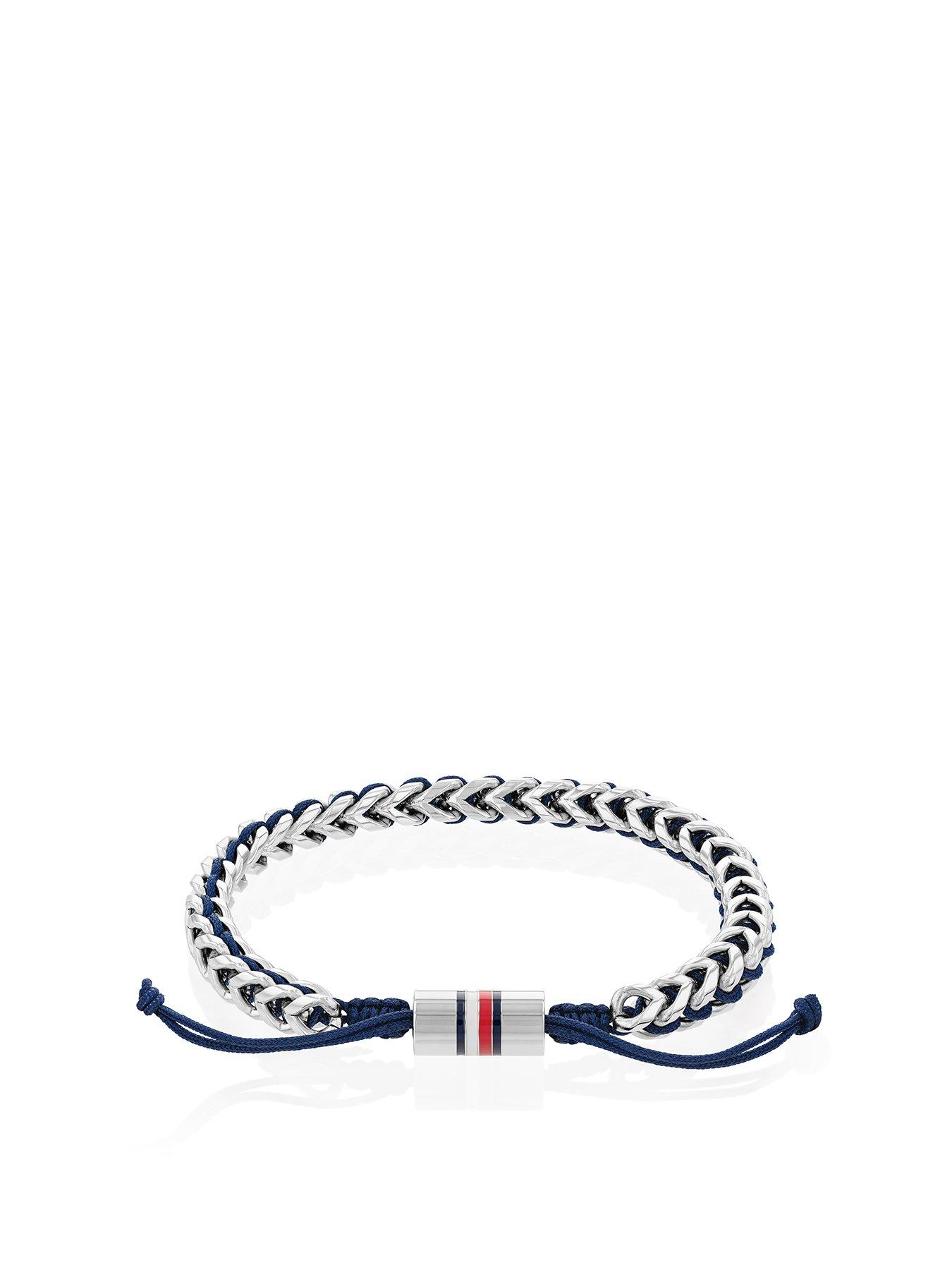 undefined mens stainless steel and navy nylon bracelet