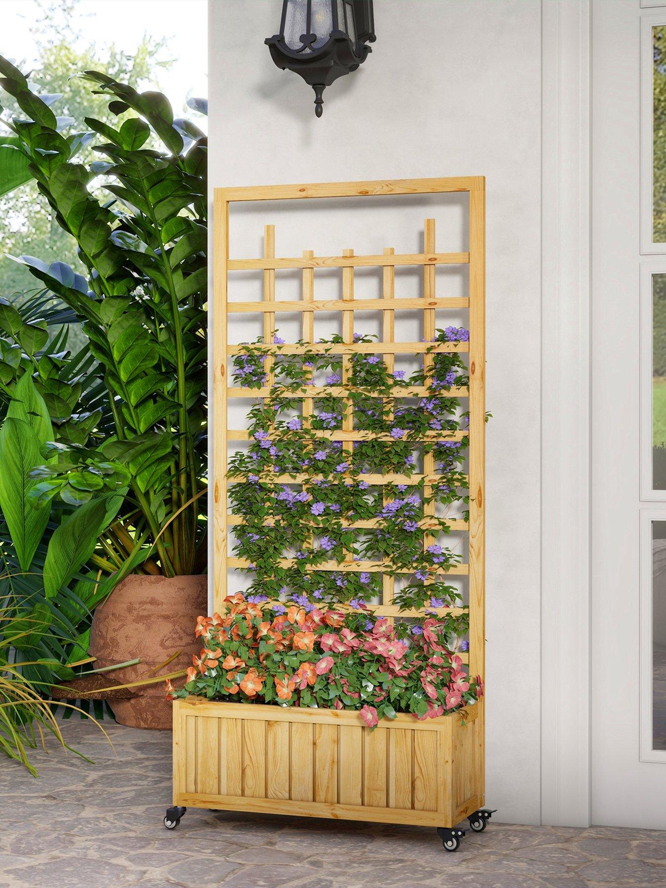 Image 1 of 7 of OutSunny Wooden Trellis Planter, Raised Garden Bed with Wheels