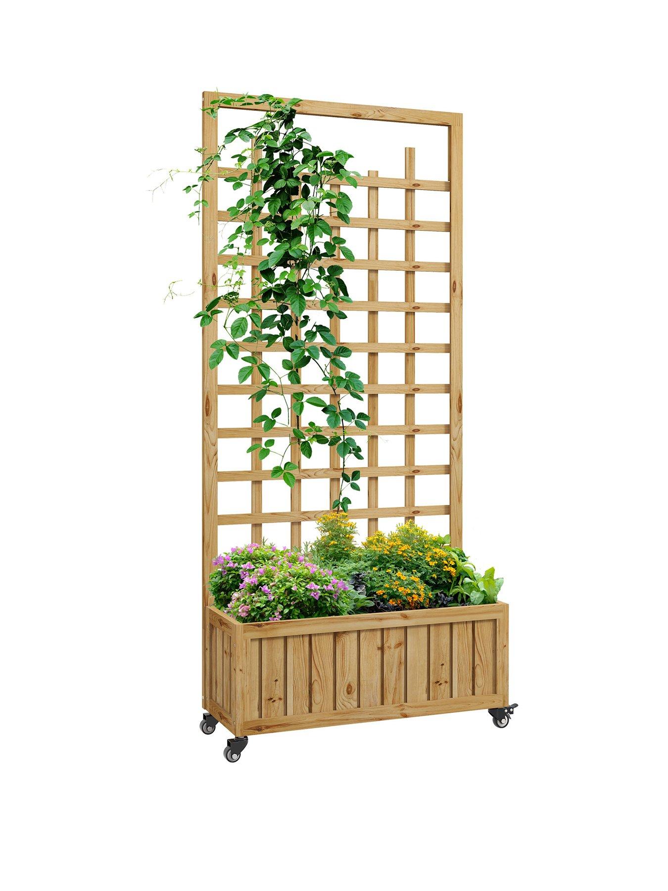  image of outsunny-wooden-trellis-planter-raised-garden-bed-with-wheels