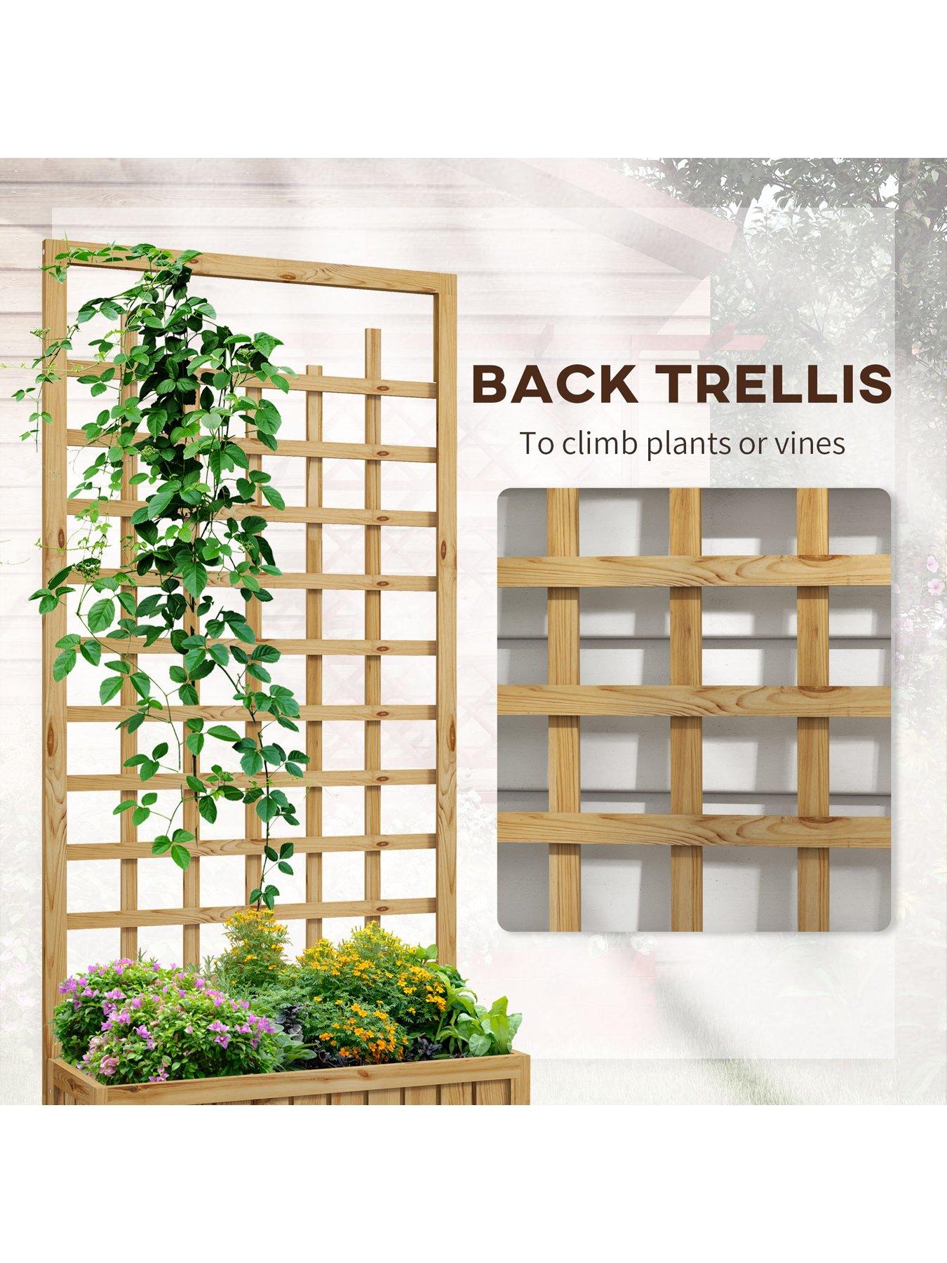  image of outsunny-wooden-trellis-planter-raised-garden-bed-with-wheels
