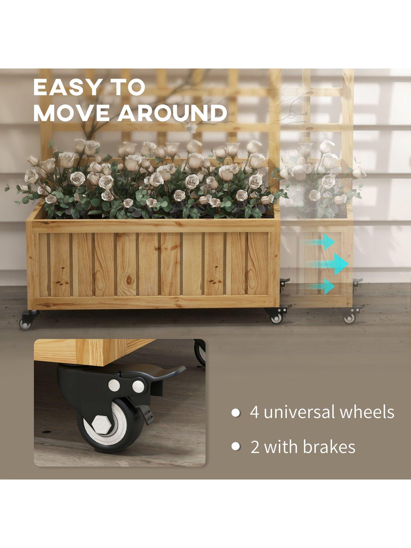 Image 7 of 7 of OutSunny Wooden Trellis Planter, Raised Garden Bed with Wheels