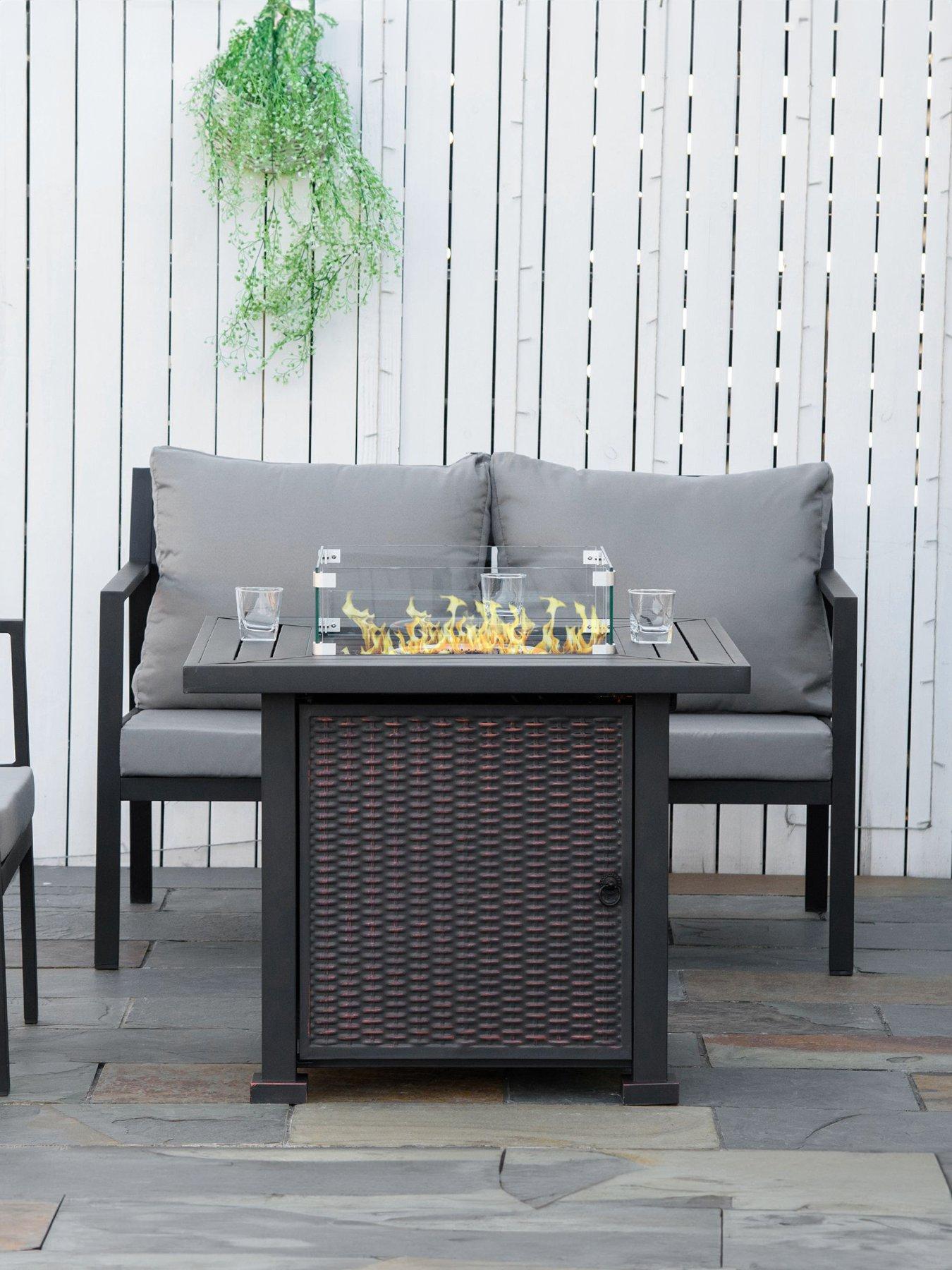 OutSunny Propane Gas Fire Pit Table with Glass Screen, Beads and Lid, 81cm x 81cm x 64cm
