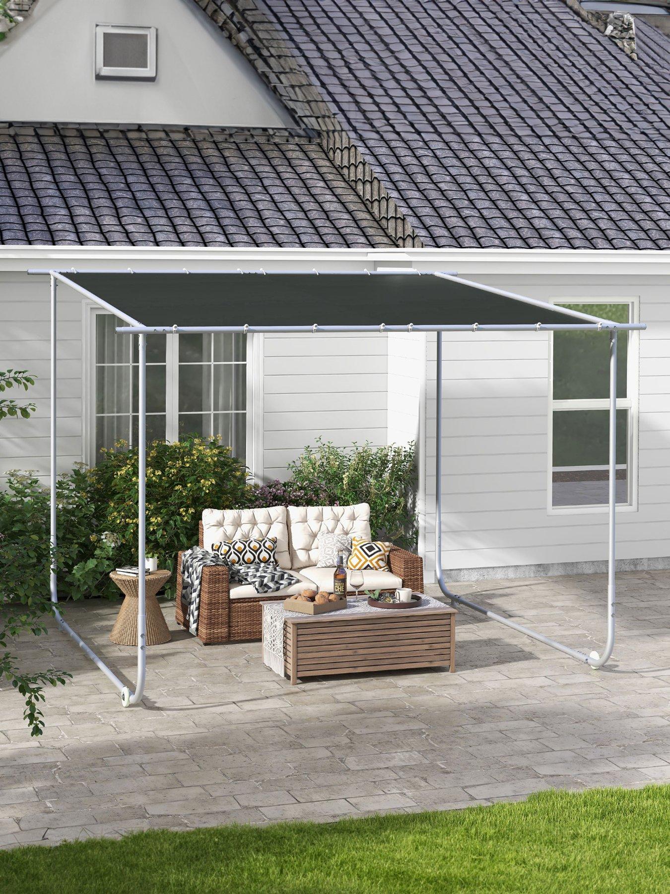 outsunny-3-x-3m-mobile-pergola-kit-with-wheels-sandbags