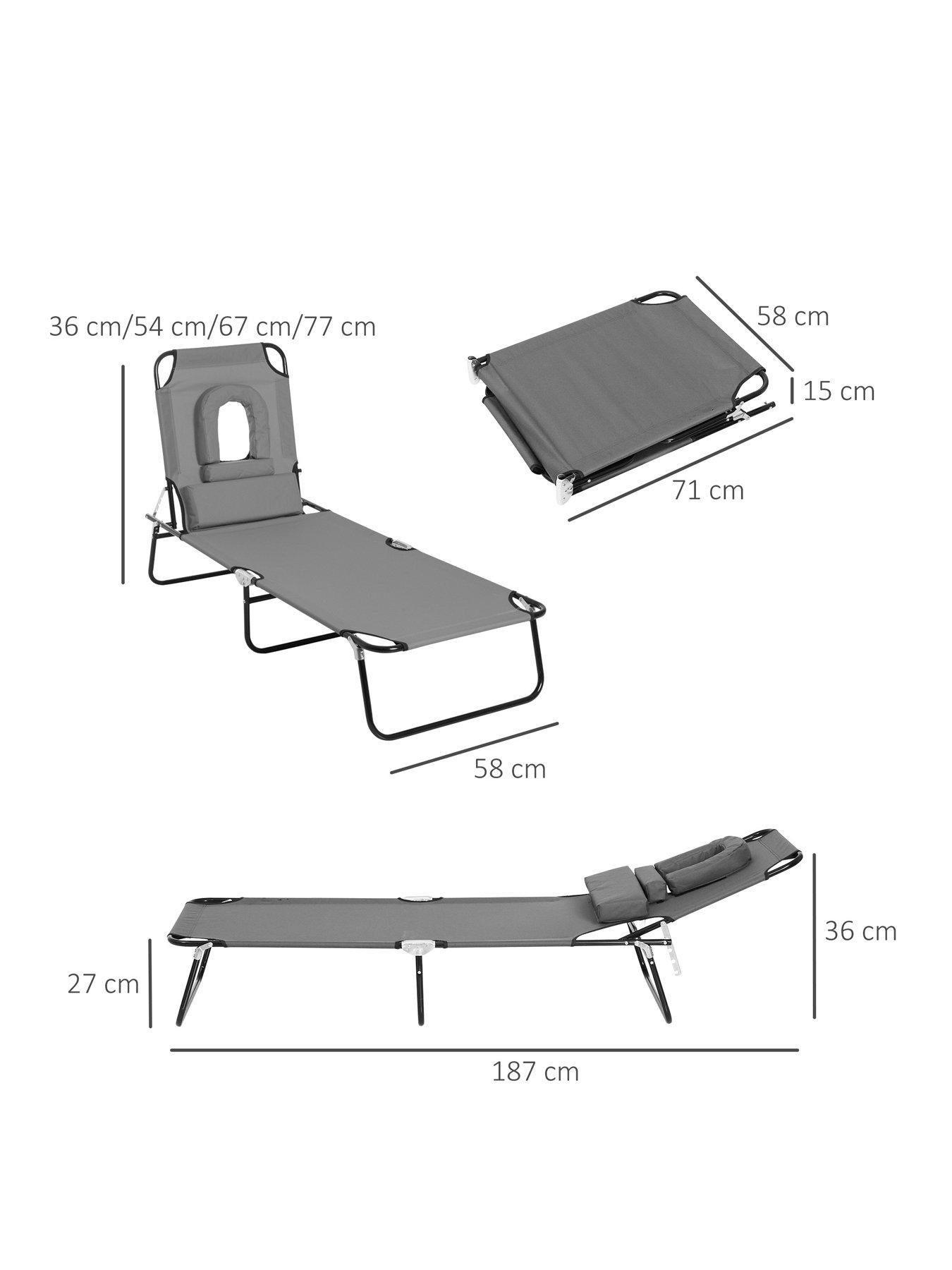 Image 4 of 7 of OutSunny Sun Lounger with Pillow Reading Hole Grey
