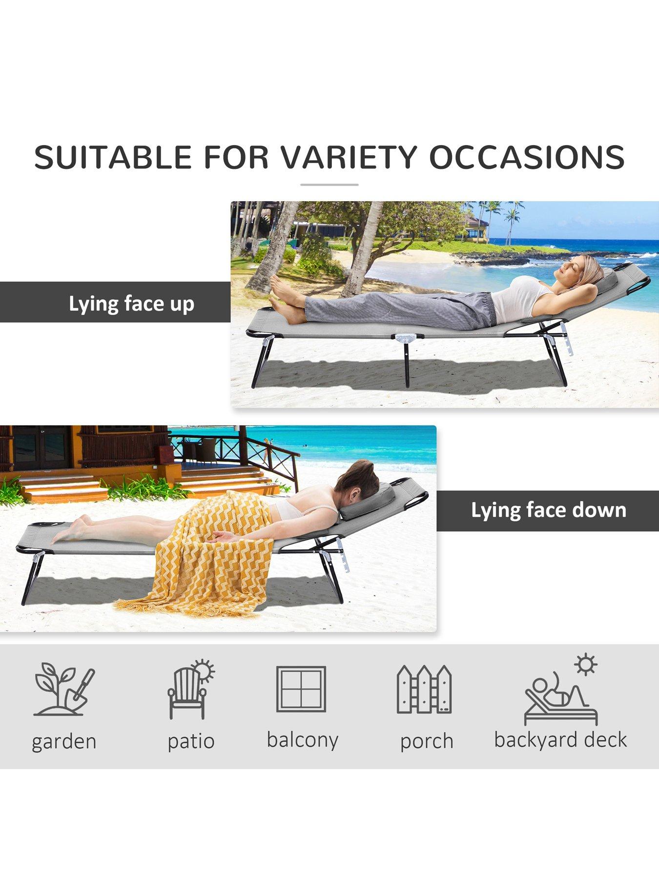 Image 5 of 7 of OutSunny Sun Lounger with Pillow Reading Hole Grey