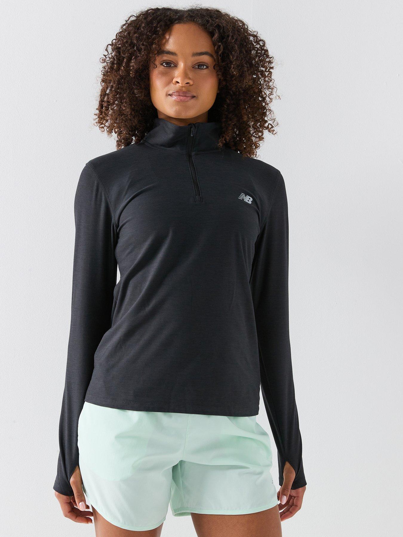 New Balance Womens Running Sport Essentials Space Dye Quarter Zip - Black