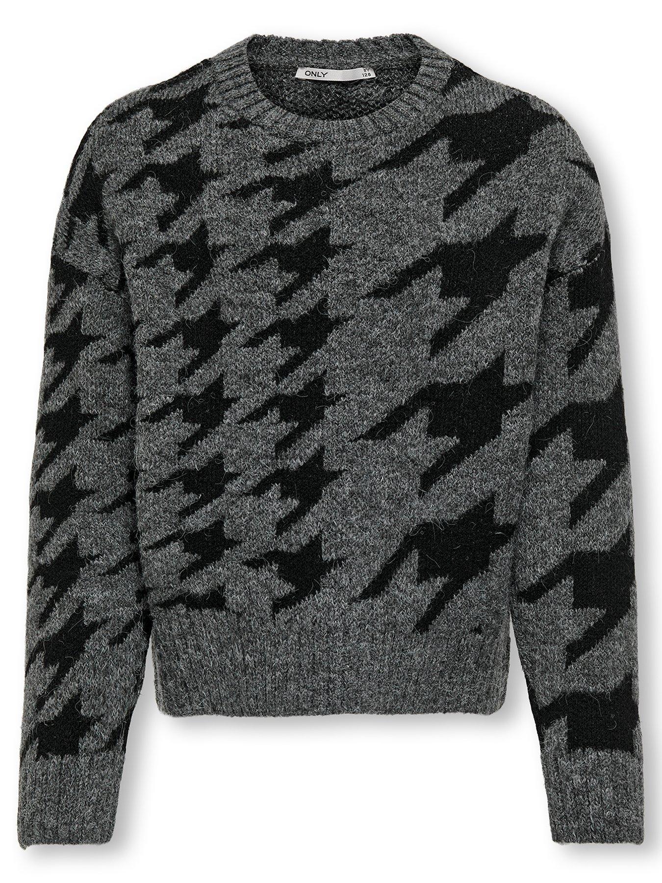 undefined Girls Houndstooth Knitted Jumper - Dark Grey
