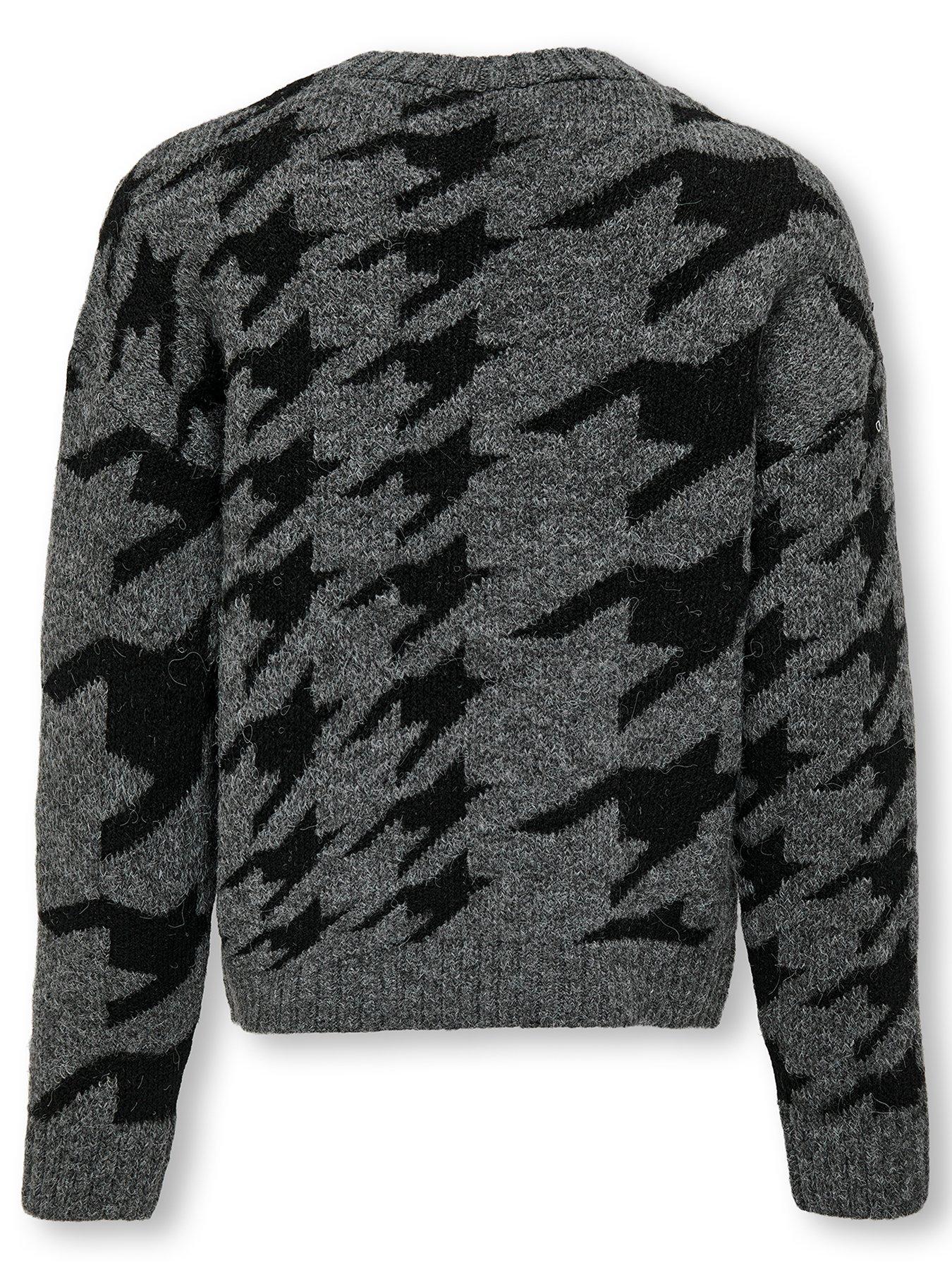 Image 3 of 3 of Only Kids Girls Houndstooth Knitted Jumper - Dark Grey