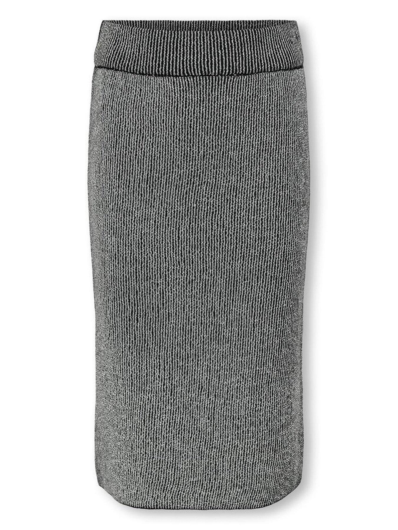 undefined Girls Glitter Knitted Midi Skirt - Black Silver Glitter