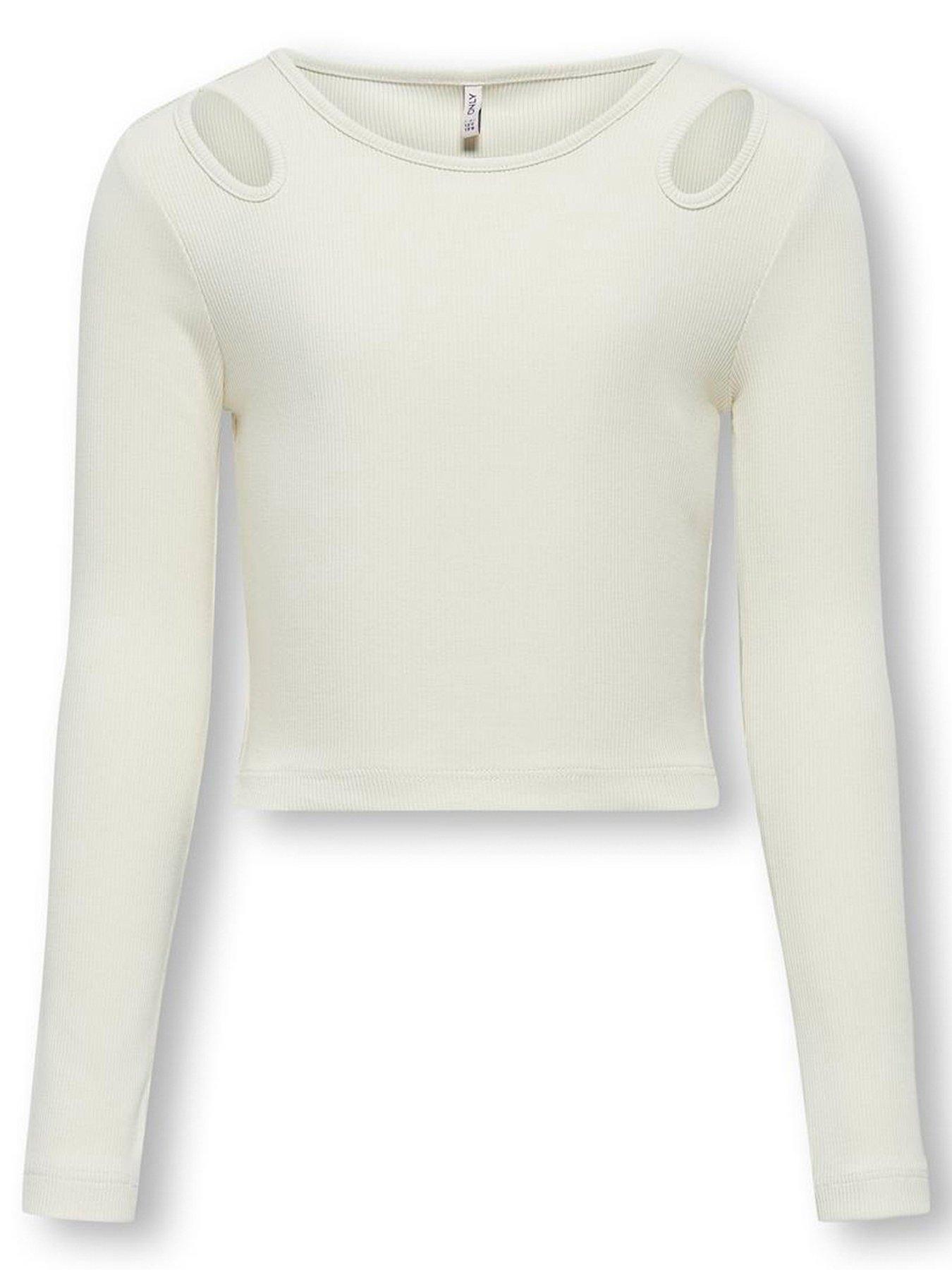 undefined Girls Cut Out Long Sleeve T-Shirt - Cream