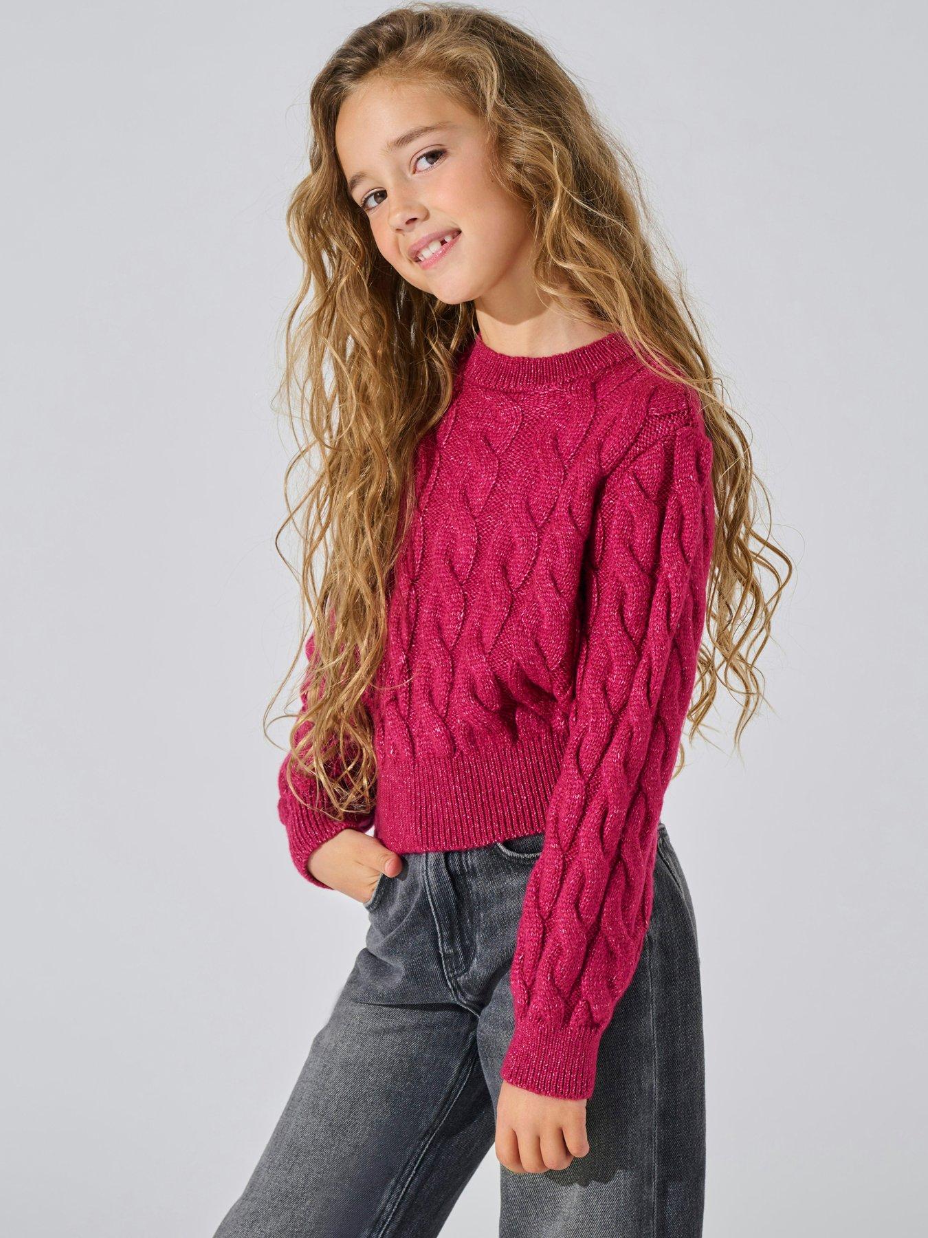 undefined Girls Cable Knit Jumper - Granita - Red