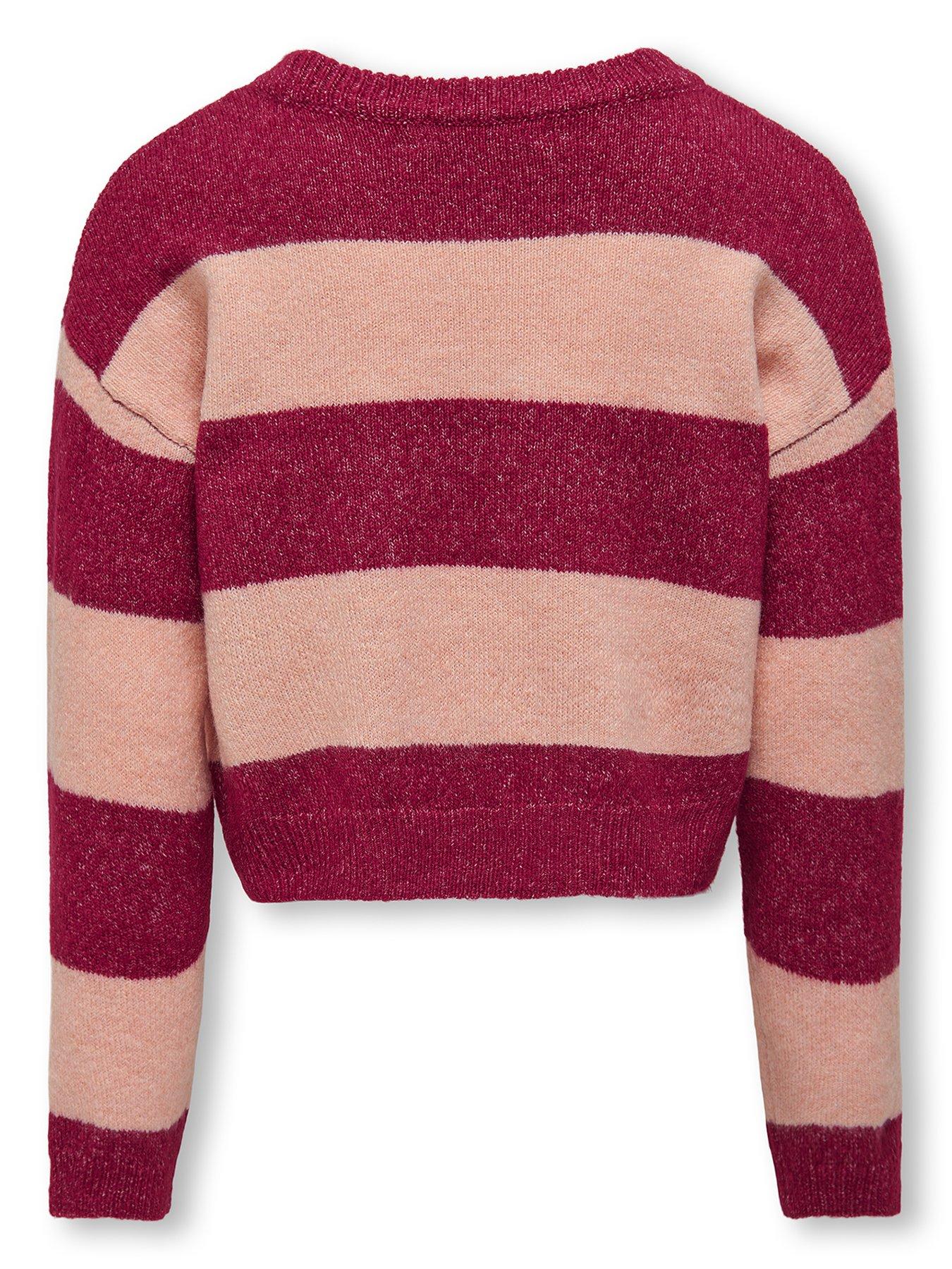 Image 2 of 2 of Only Kids Girls Stripe Knitted Jumper - Granita - Red