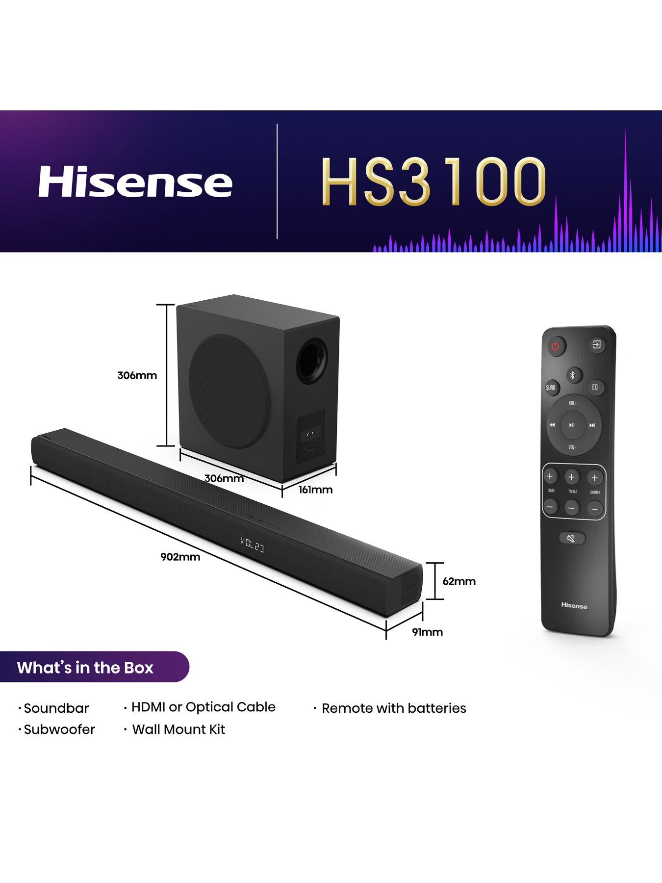  image of hisense-hs3100-480w-31ch-bluetooth-soundbar-with-dts-virtual-x-amp-dolby-digital