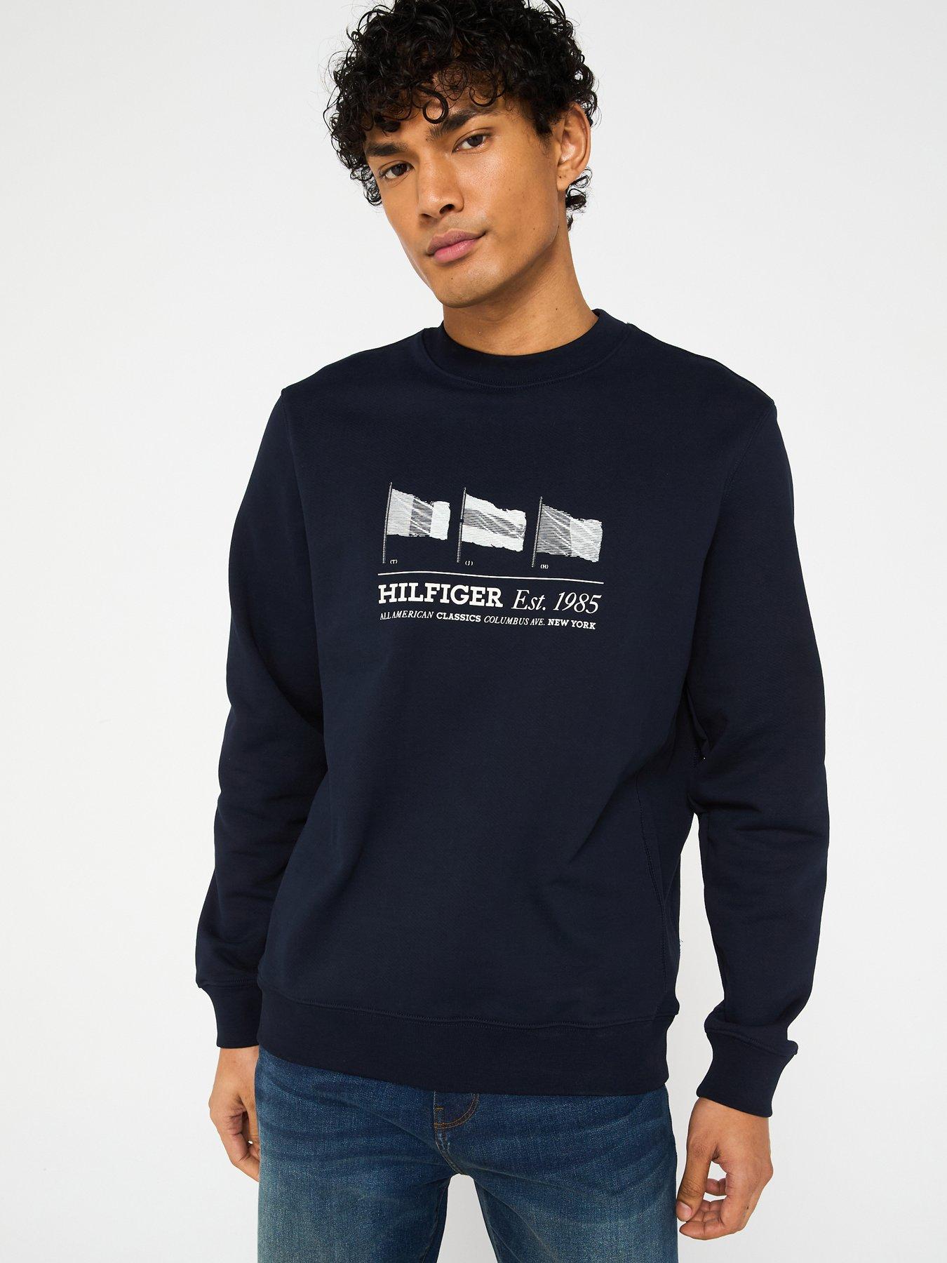 front image of tommy-hilfiger-regular-fit-flags-crew-neck-sweatshirt-navy