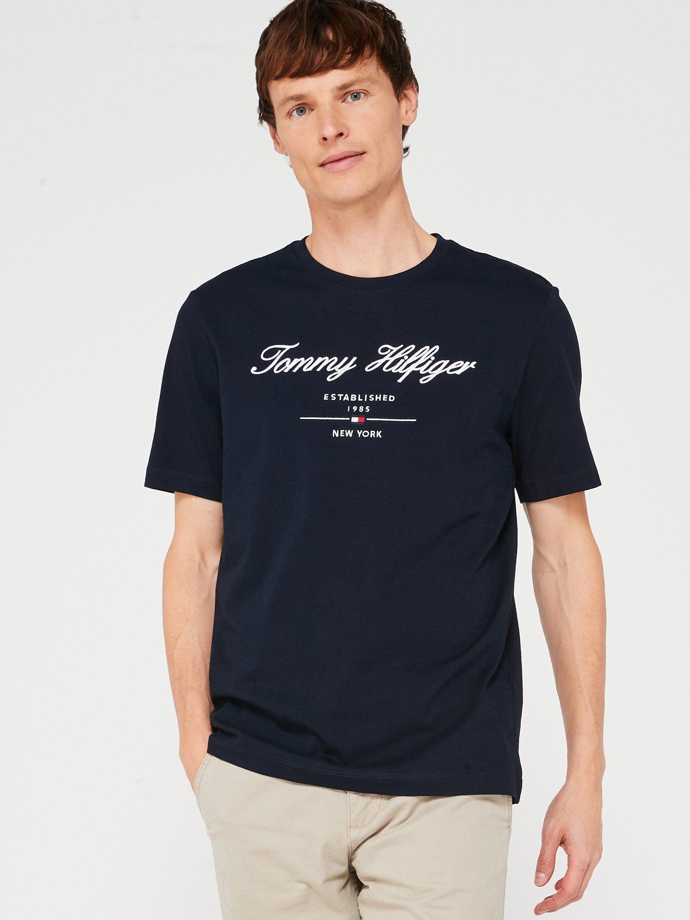  image of tommy-hilfiger-regular-fit-embroided-script-logo-t-shirt-navy
